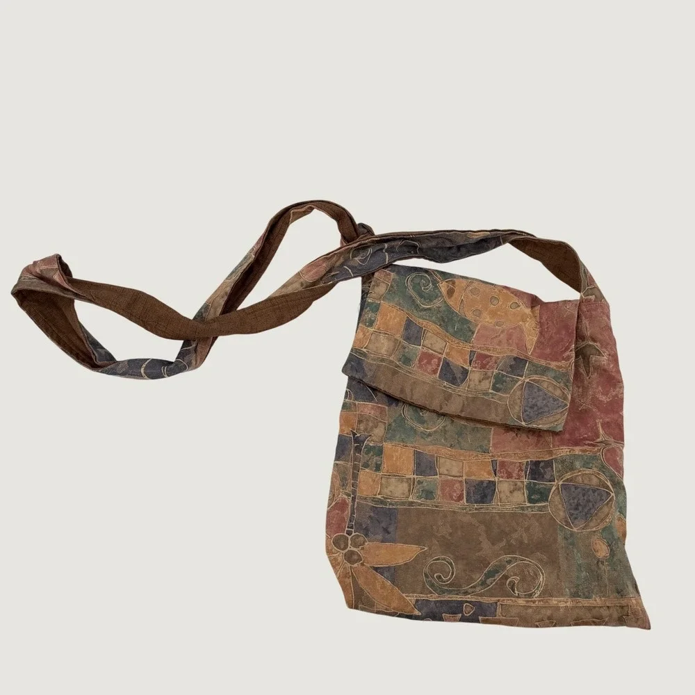 Handmade Vintage Boho‎ Abstract Leaf Nature Print Fabric Crossbody Bag